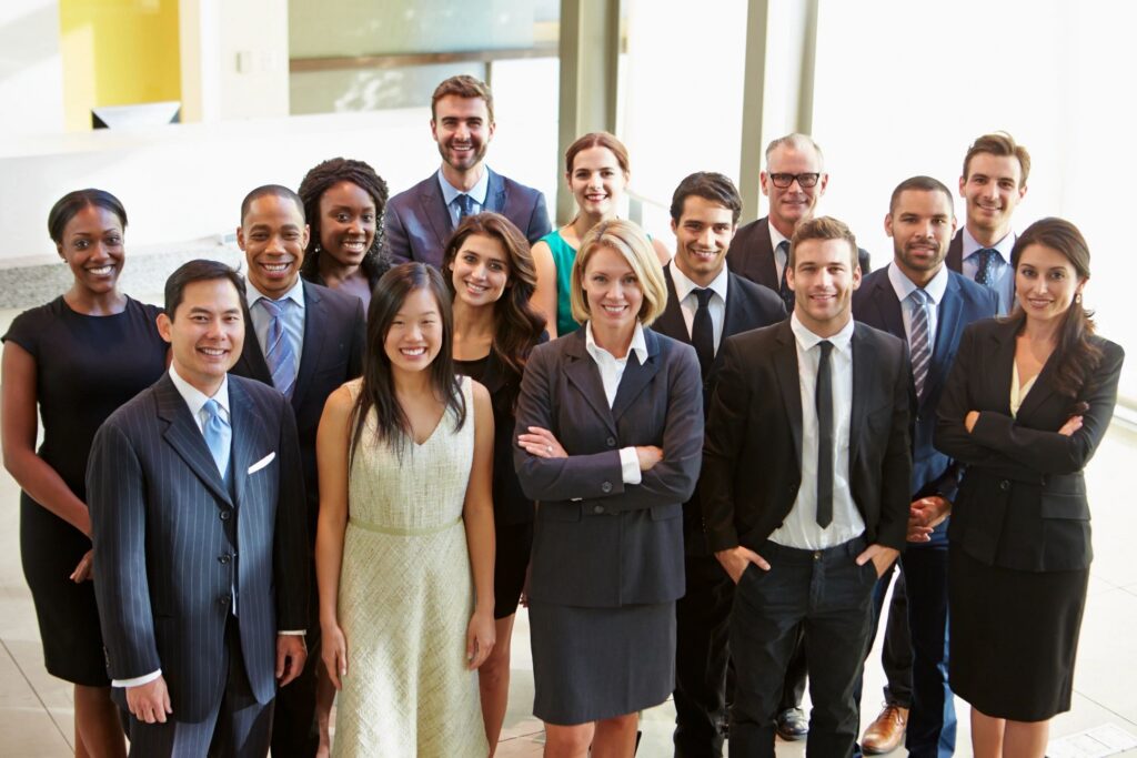 Business owners and employees representing workplace retirement planning and 401(k) benefits